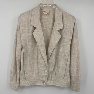 VTG Laurie Lee Pleated Blazer Jacket Flax Cotton Buttons USA Womens 9 10 | Y287